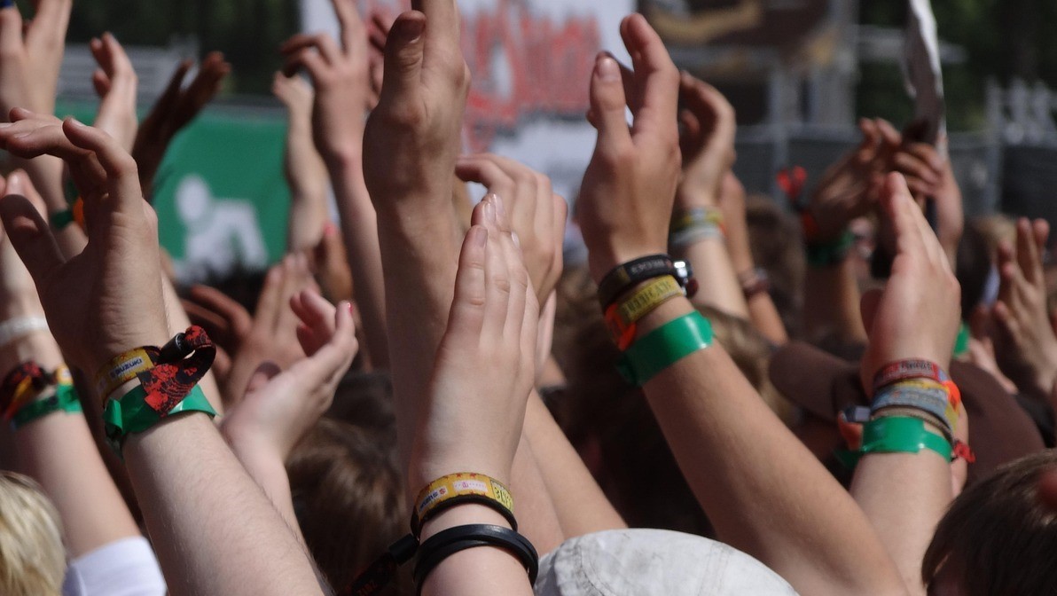 Festival crowd with wristbands
